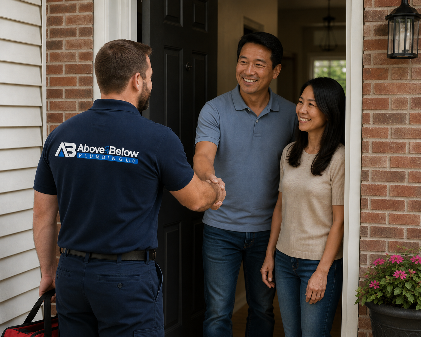 Above & Below plumber speaking with a homeowner