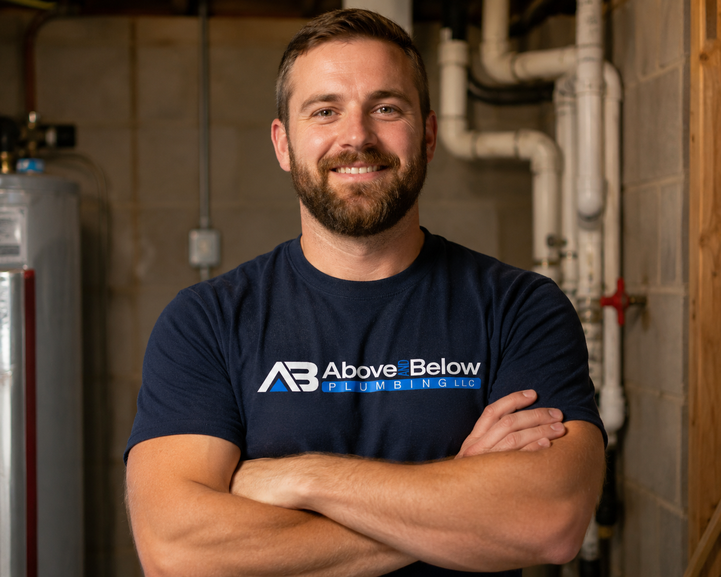 Above & Below plumbing team standing together in uniform