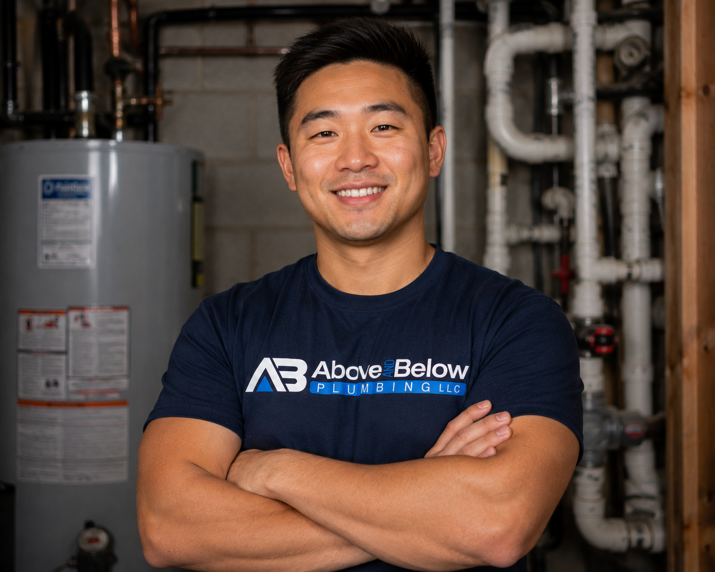 Above & Below plumber speaking with a homeowner