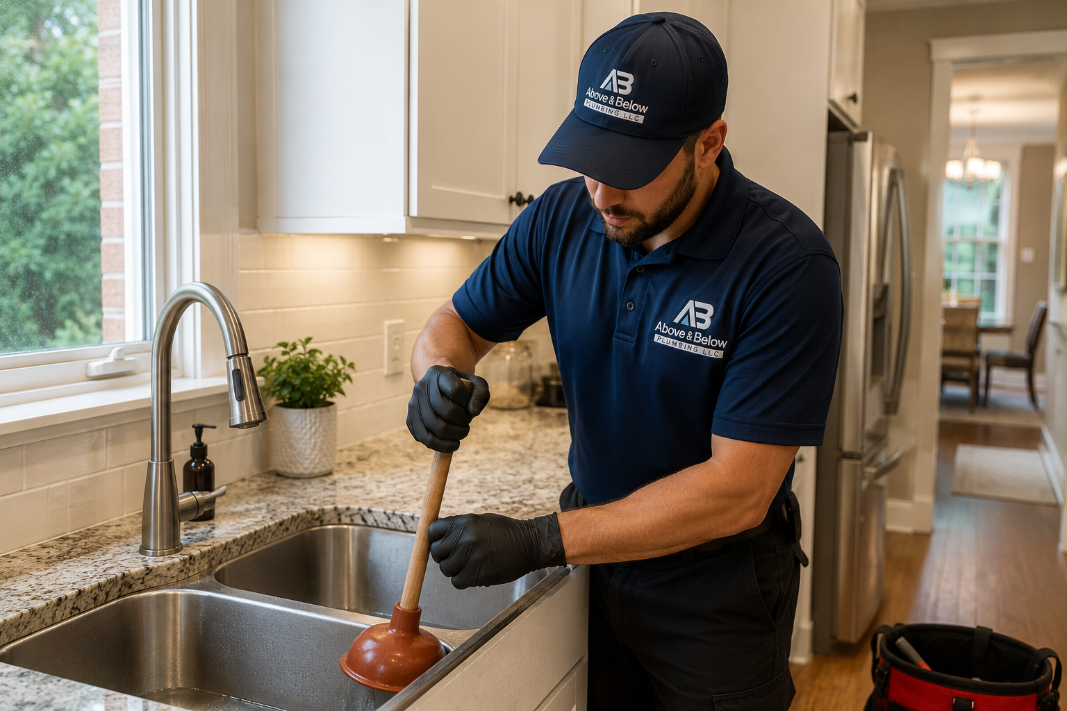 Plunger clearing a sink drain